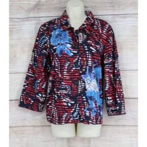 Christopher & Banks Womens XL Button Up Floral Jacket Blazer Red Black Blue